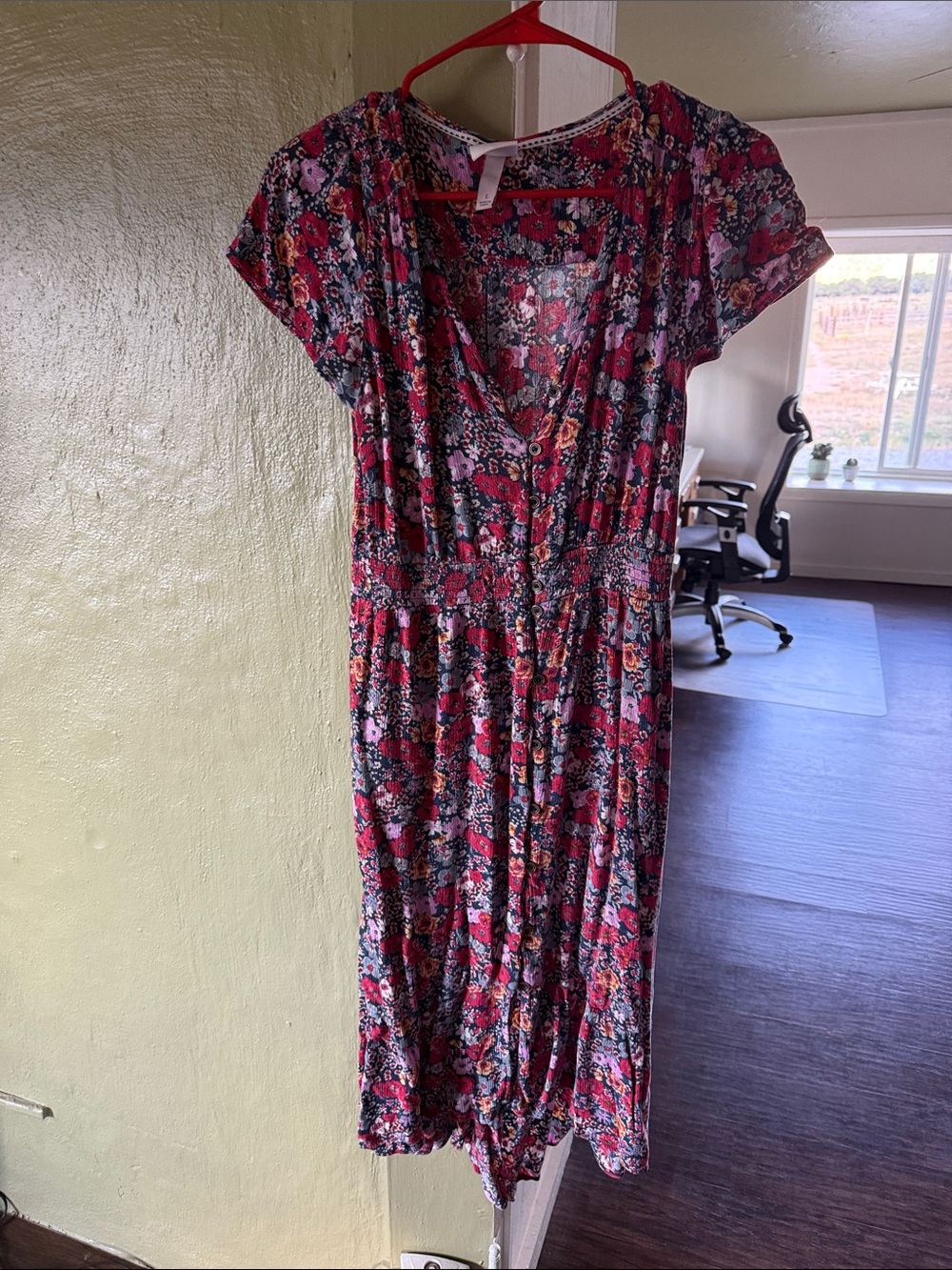 Floral Button-Front Midi Dress in Red